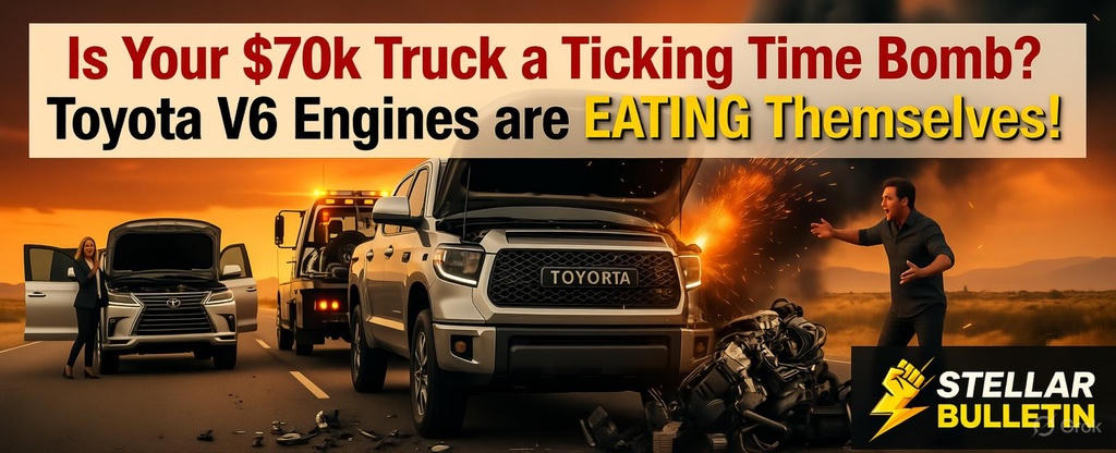 A Toyota Tundra towing a Lexus LX, both smoking on the side of the road due to the Toyota Tundra engine recall caused by machining debris